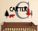 Trees and Bear With Name Nursery Wall Decals